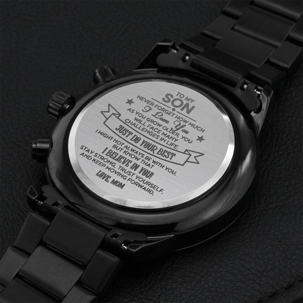 Engraved Black Chronograph Watch for Son from Mom ShineOn Fulfillment