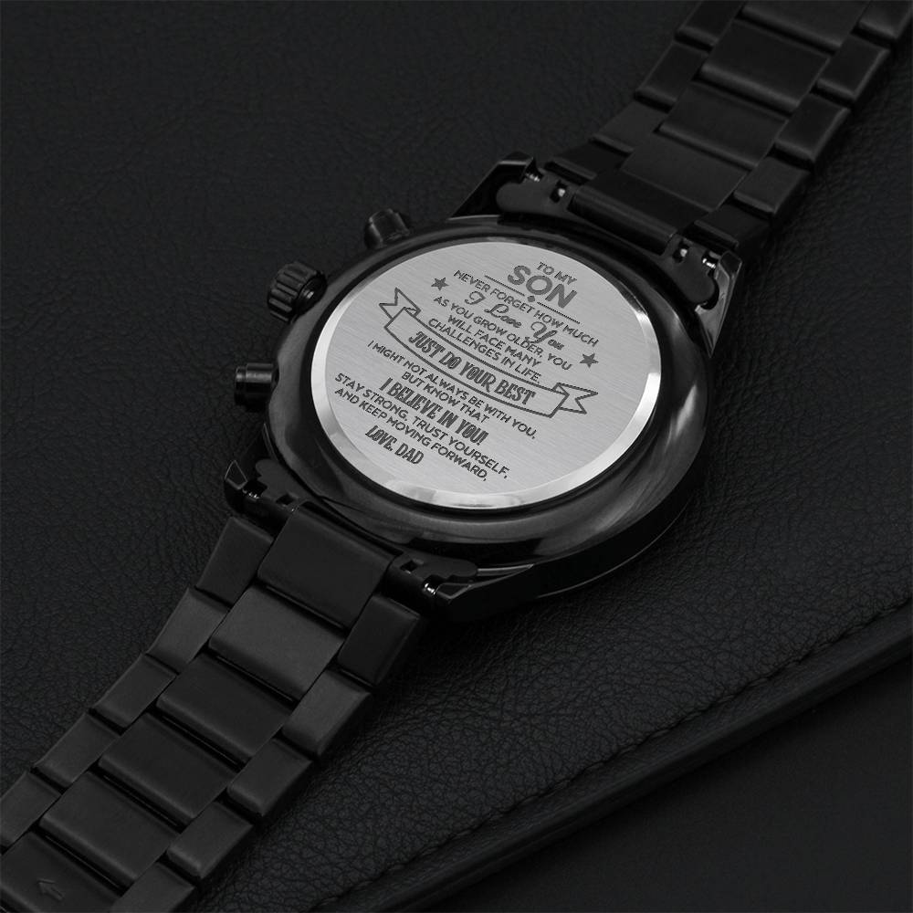 Black Chronograph Watch with Engraving To my Son, love Dad ShineOn Fulfillment