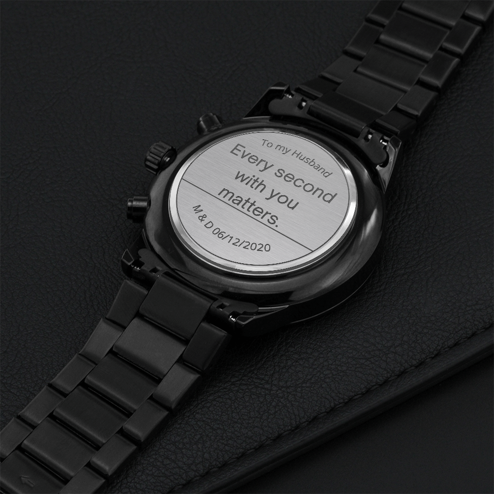 Black Chronograph Watch with Engraving Every second with you matters, personalized