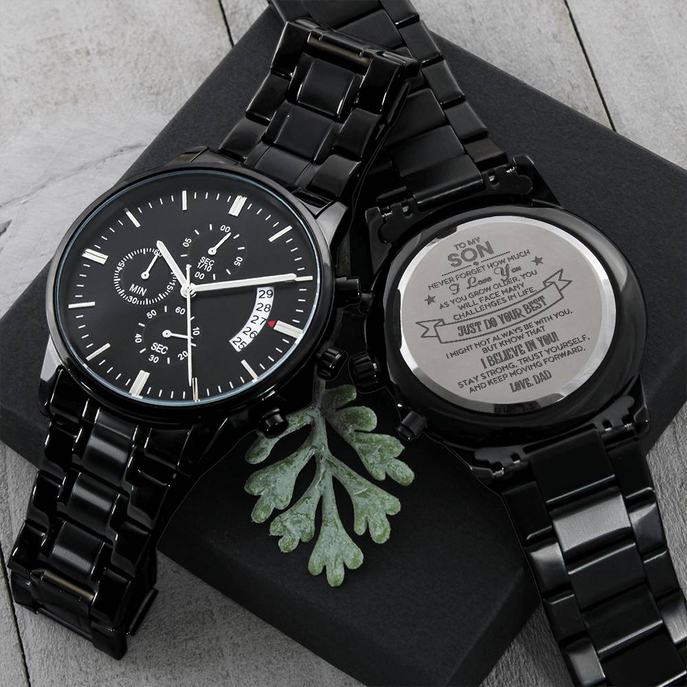 Black Chronograph Watch with Engraving To my Son, love Dad ShineOn Fulfillment