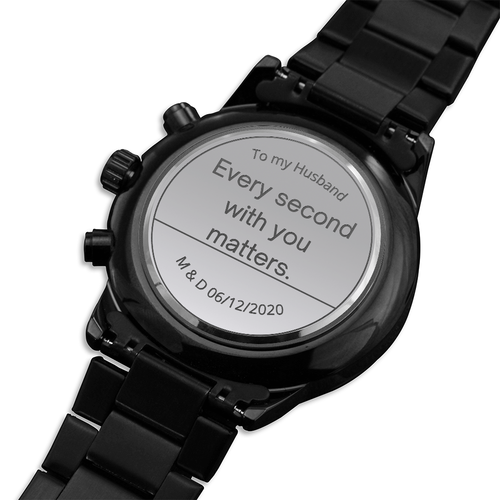 Black Chronograph Watch with Engraving Every second with you matters, personalized