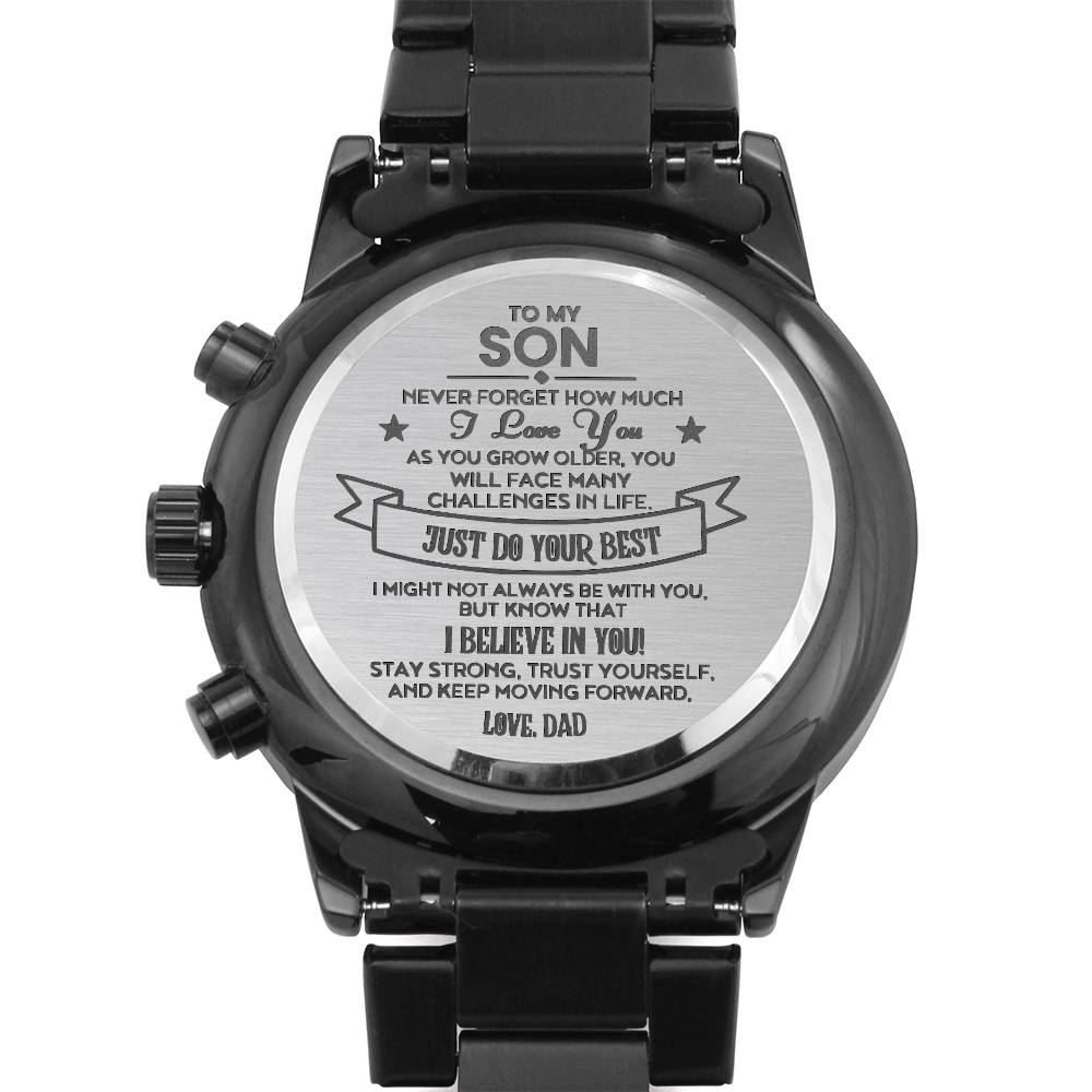Black Chronograph Watch with Engraving To my Son, love Dad ShineOn Fulfillment