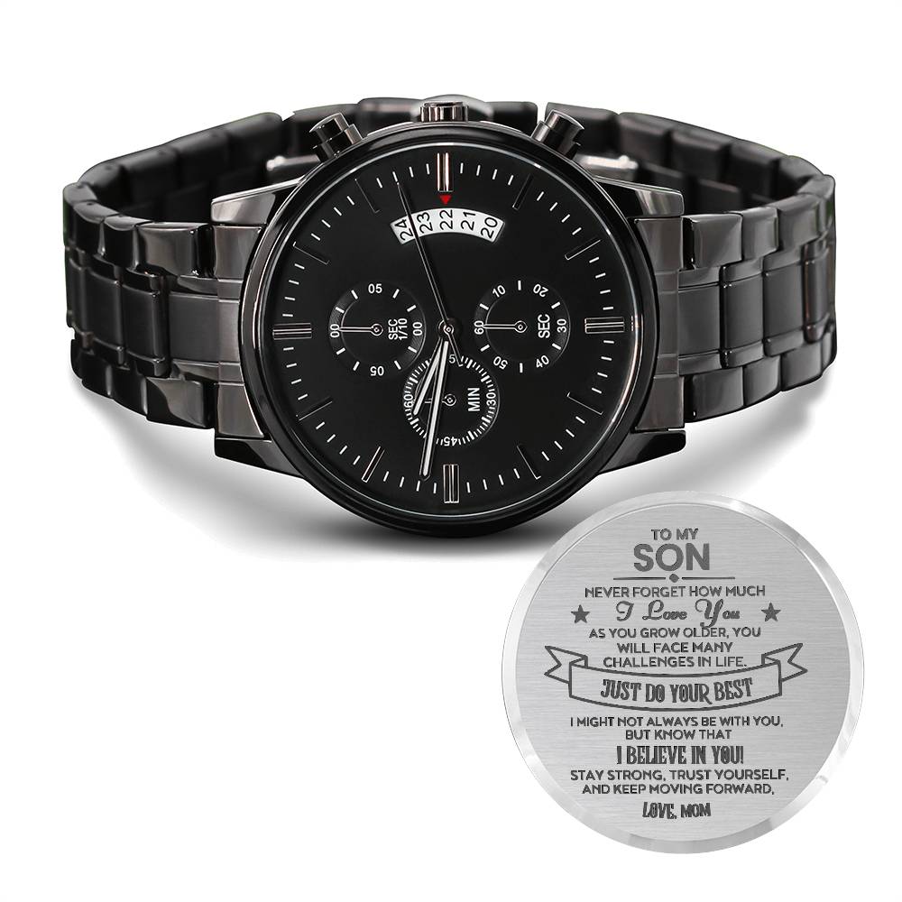 Engraved Black Chronograph Watch for Son from Mom ShineOn Fulfillment