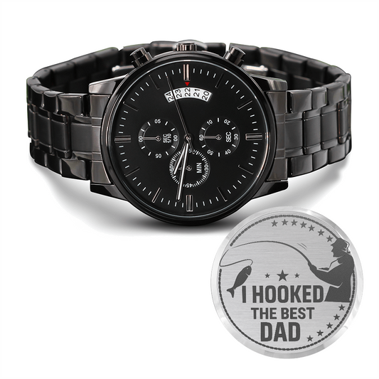 Black Chronograph Watch with Engraving I hooked the best Dad
