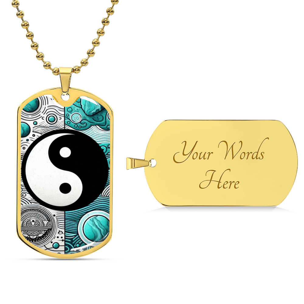 Turquoise Yin Yang Military Tag Necklace Spiritual Balance Pendant for Men Zen Style Jewelry Mindfulness Gift for Him Unique by ShineOn Fulfillment