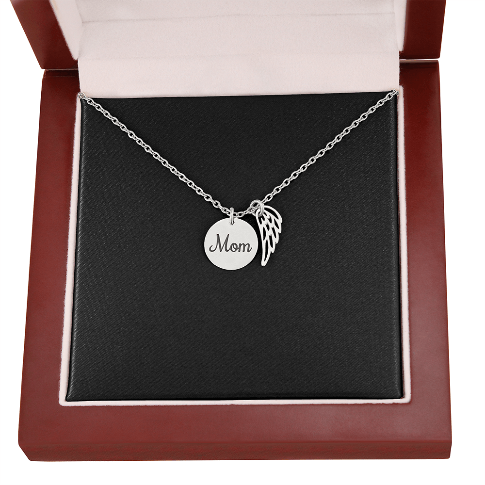 Memorial Necklace – Mom  Remembrance Necklace  Angel Wing Charm