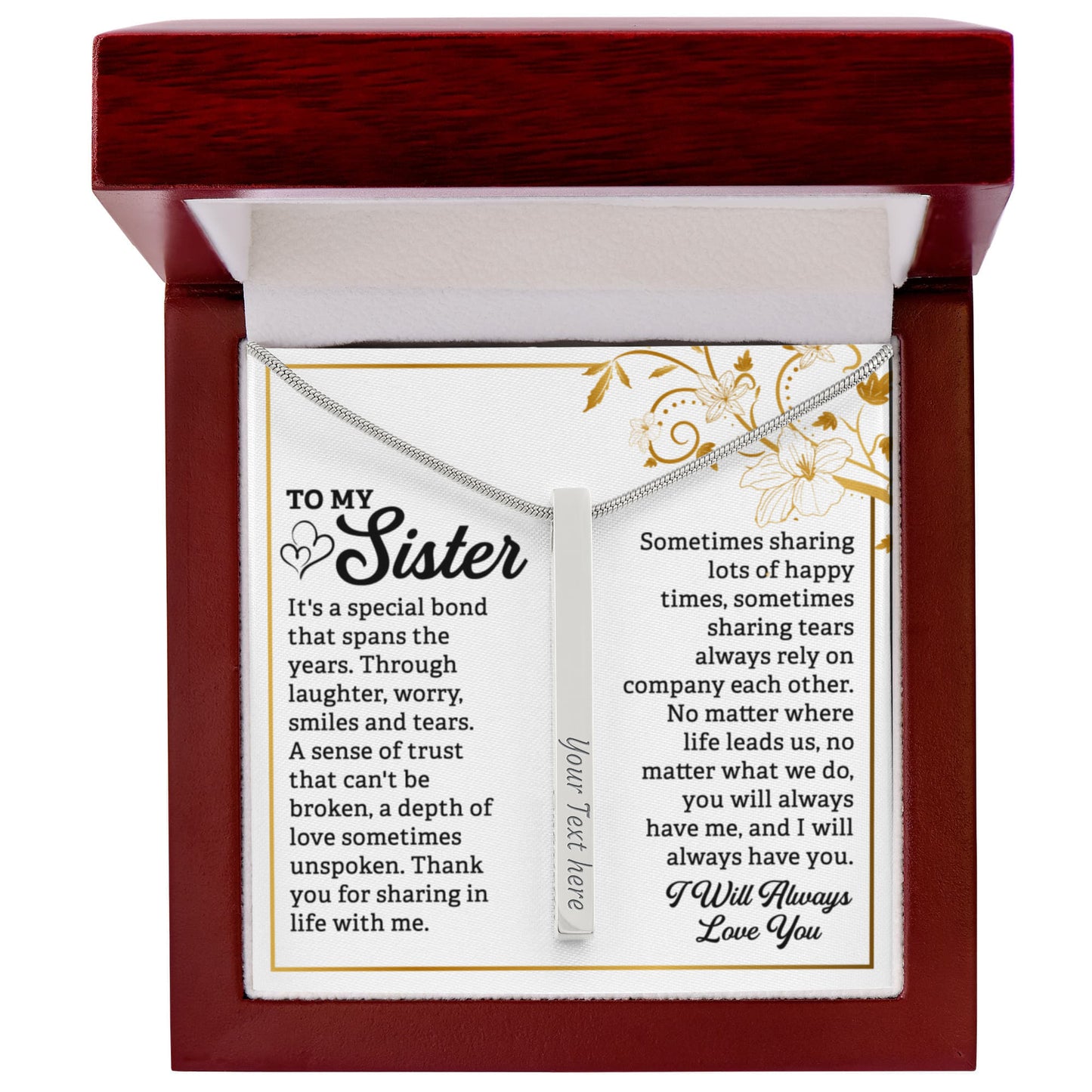 Engraved 4-Sided Stick Necklace To my Sister by ShineOn Fulfillment