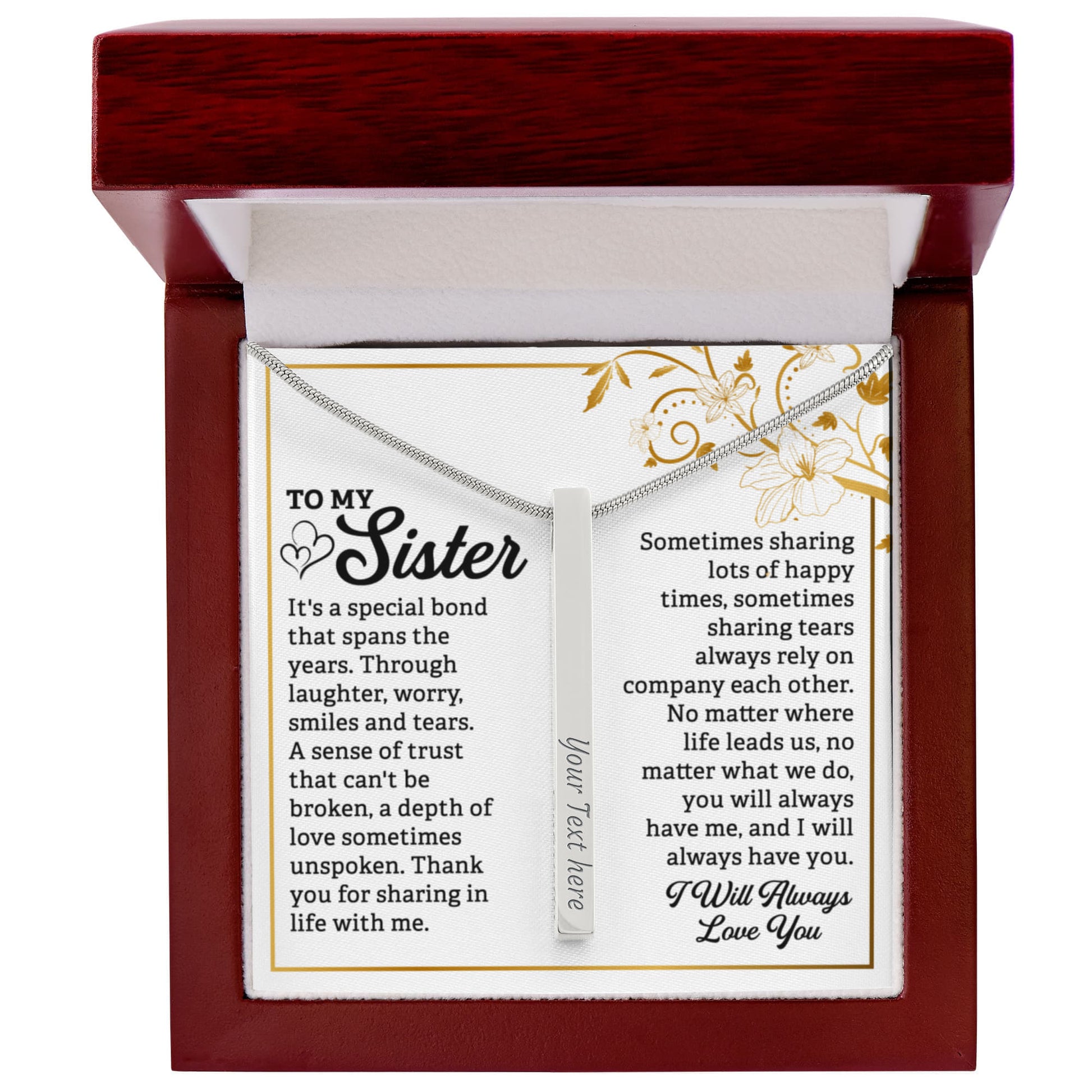 Engraved 4-Sided Stick Necklace To my Sister by ShineOn Fulfillment