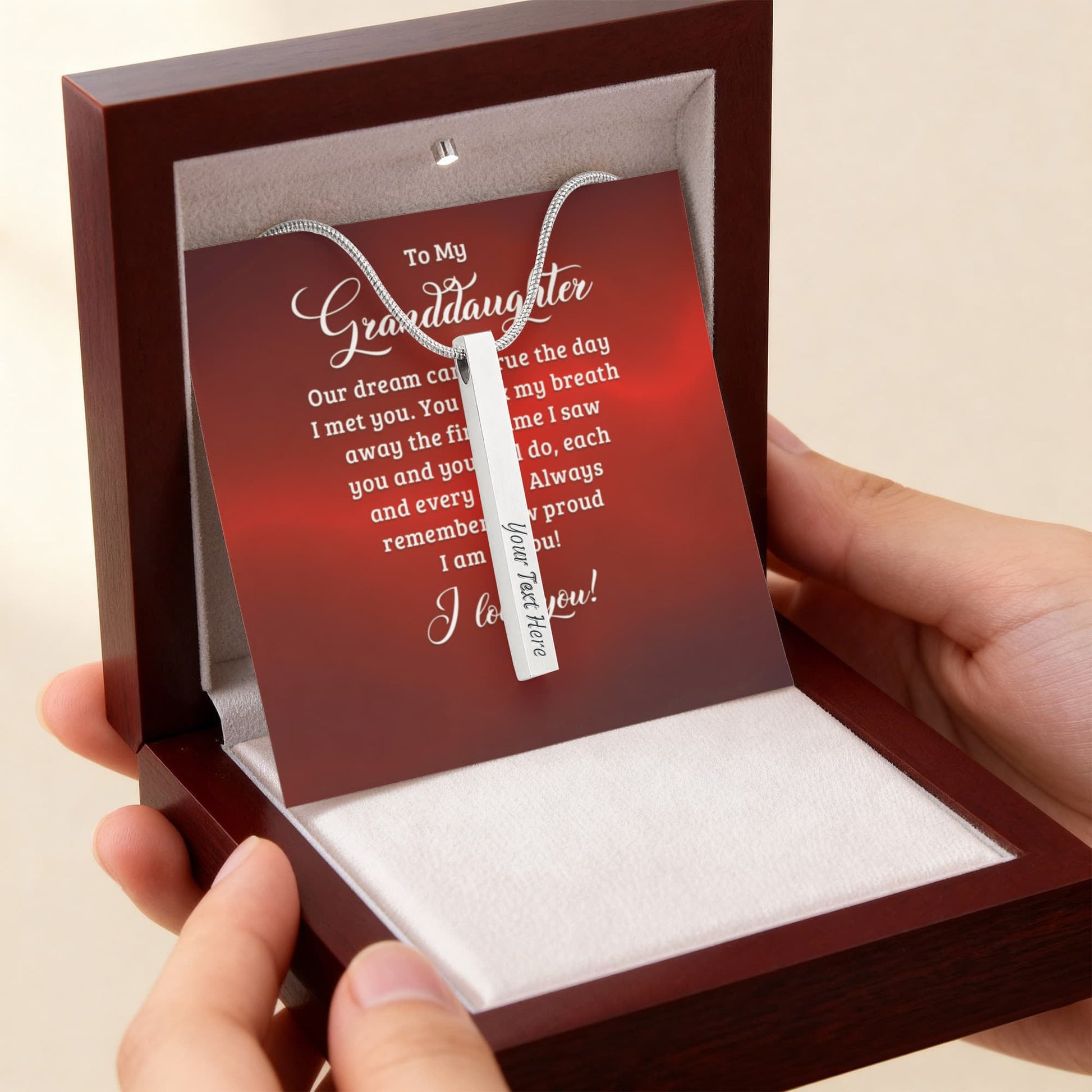 To My Granddaughter Engraved Stick Necklace ShineOn Fulfillment