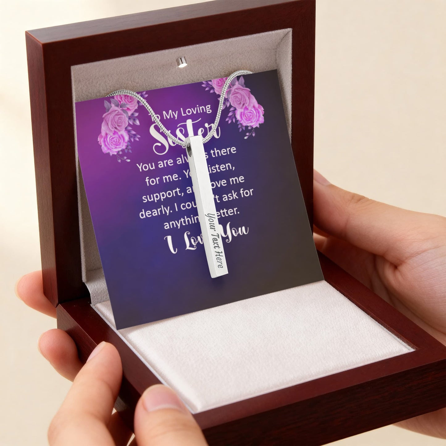 To My Sister 4-Sided Engraved Stick Necklace ShineOn Fulfillment