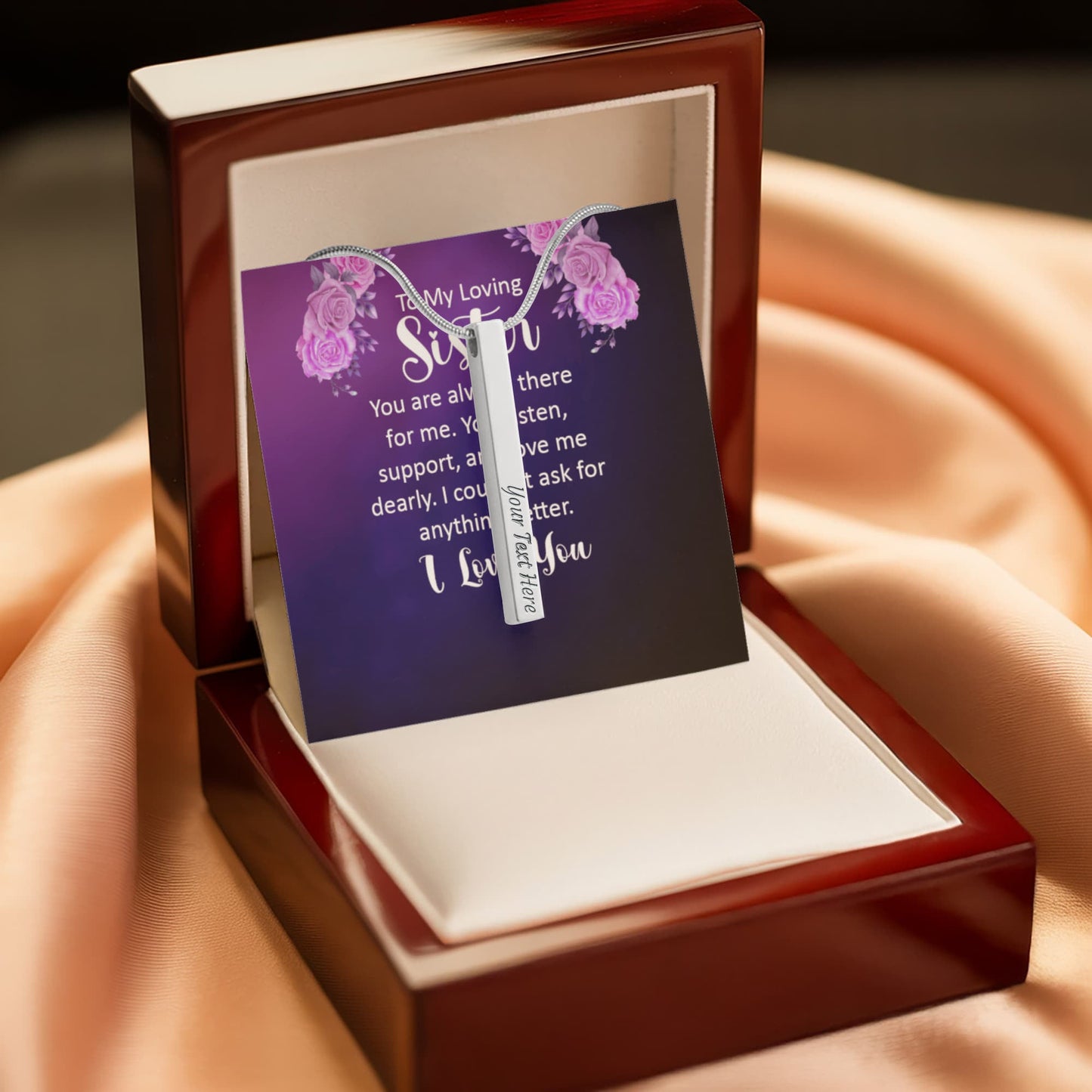 To My Sister 4-Sided Engraved Stick Necklace ShineOn Fulfillment