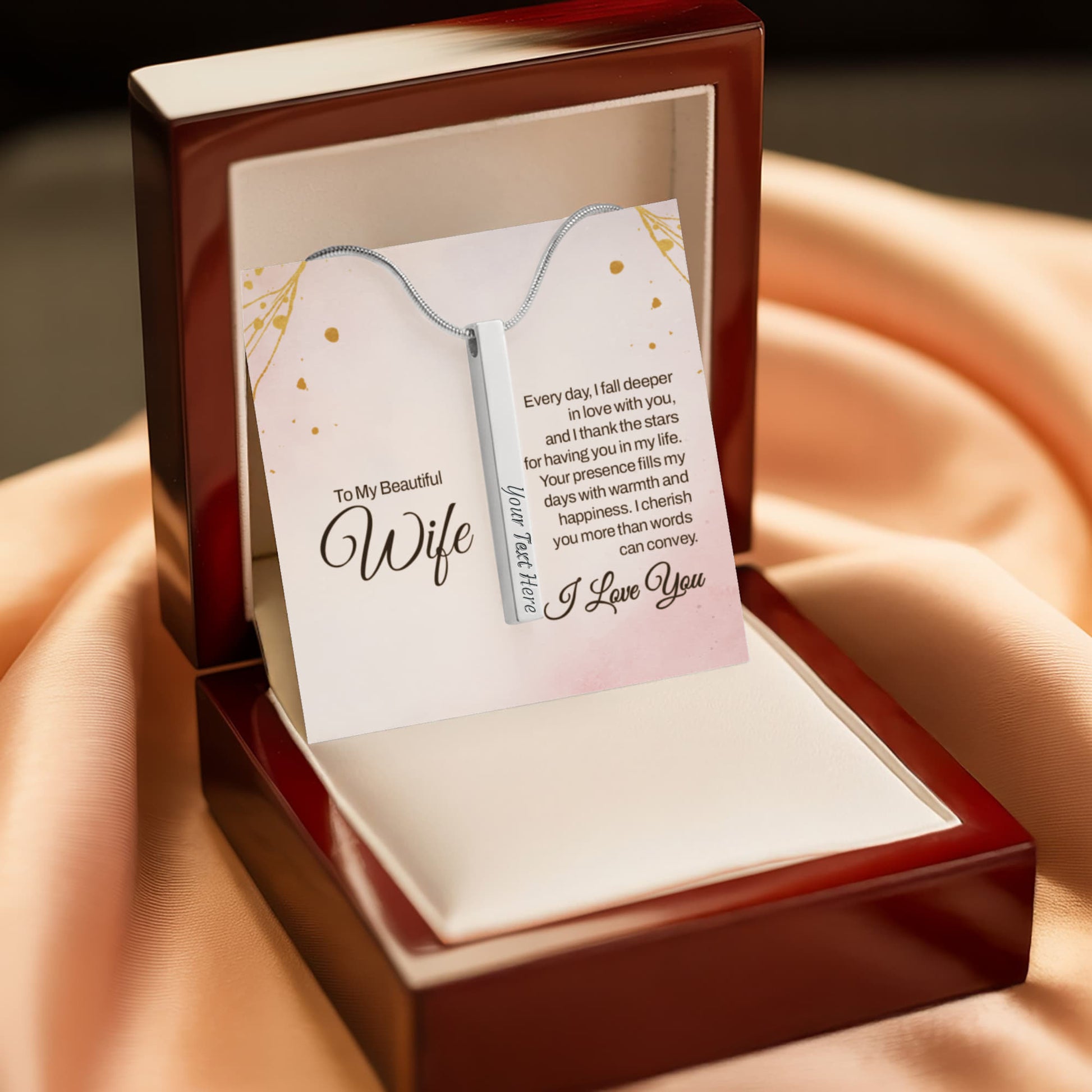 To My Wife – Engraved 4-Sided Stick Necklace | Personalized Romantic Gift by ShineOn Fulfillment