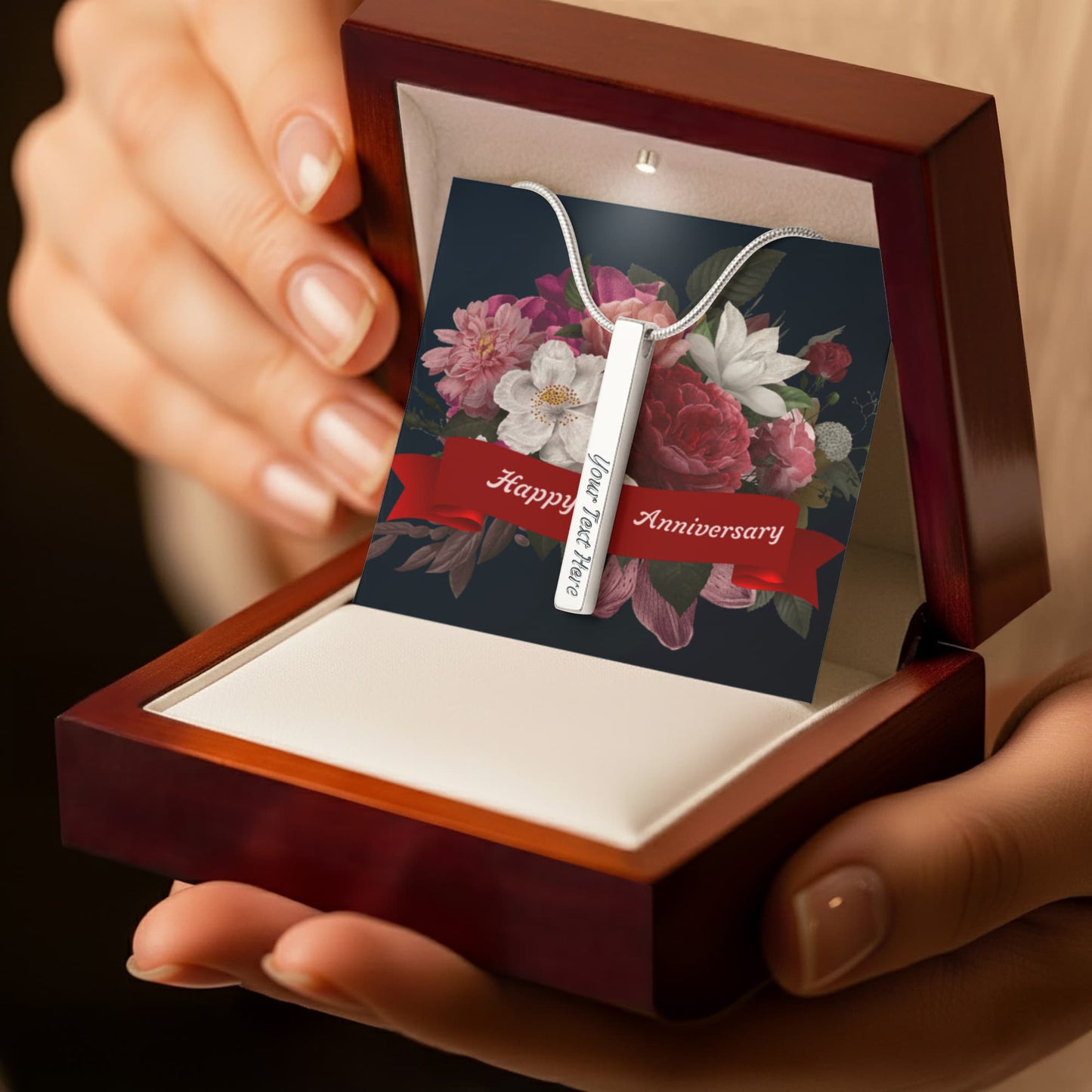 Happy Anniversary – Engraved 4-Sided Stick Necklace | Personalized Romantic Gift by ShineOn Fulfillment