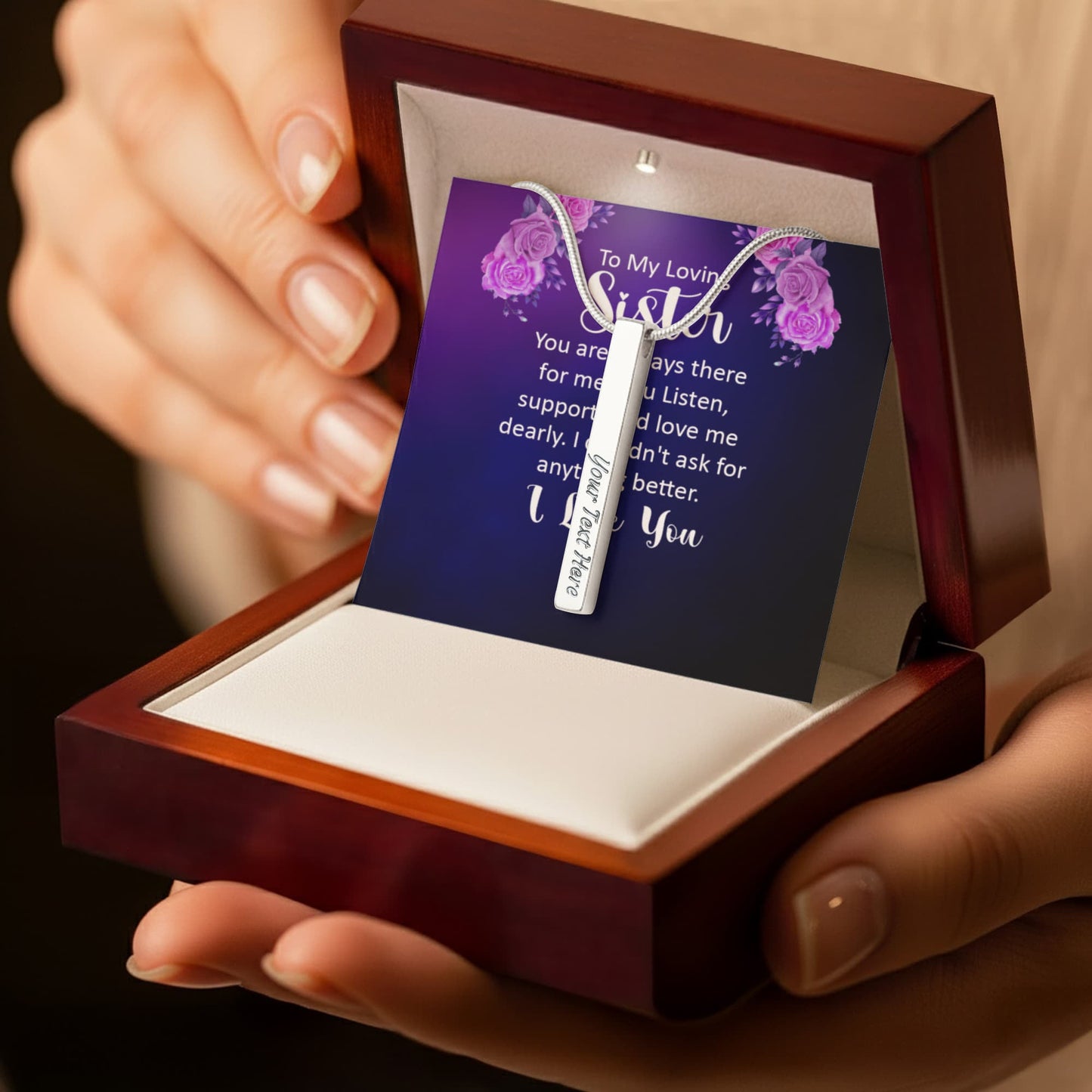 To My Sister 4-Sided Engraved Stick Necklace ShineOn Fulfillment