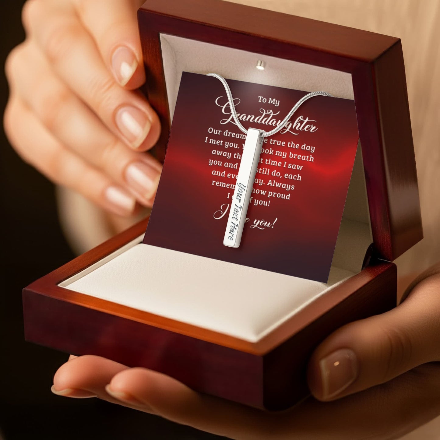 To My Granddaughter Engraved Stick Necklace ShineOn Fulfillment