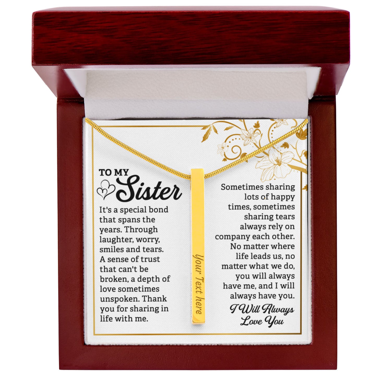 Engraved 4-Sided Stick Necklace To my Sister by ShineOn Fulfillment