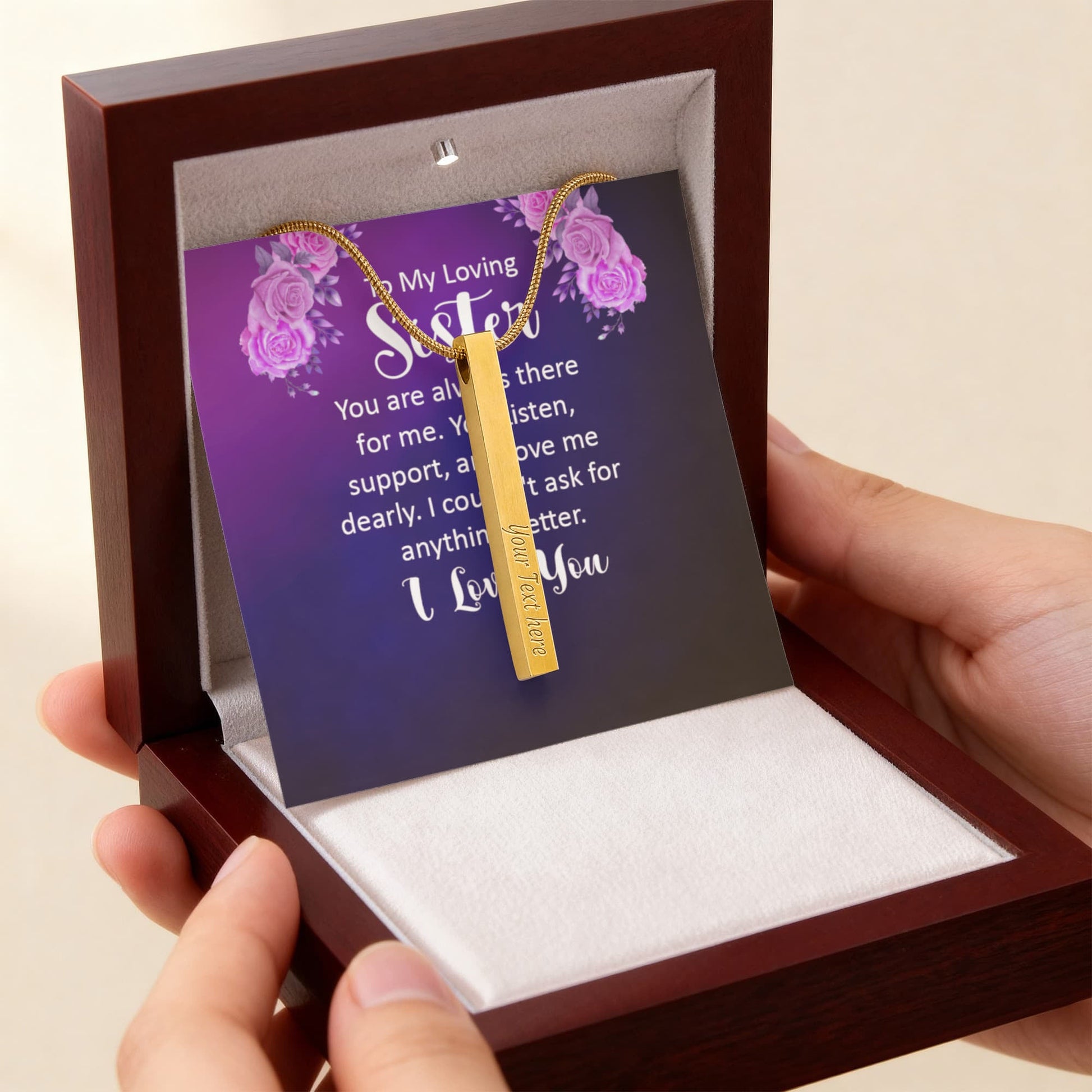 To My Sister 4-Sided Engraved Stick Necklace ShineOn Fulfillment