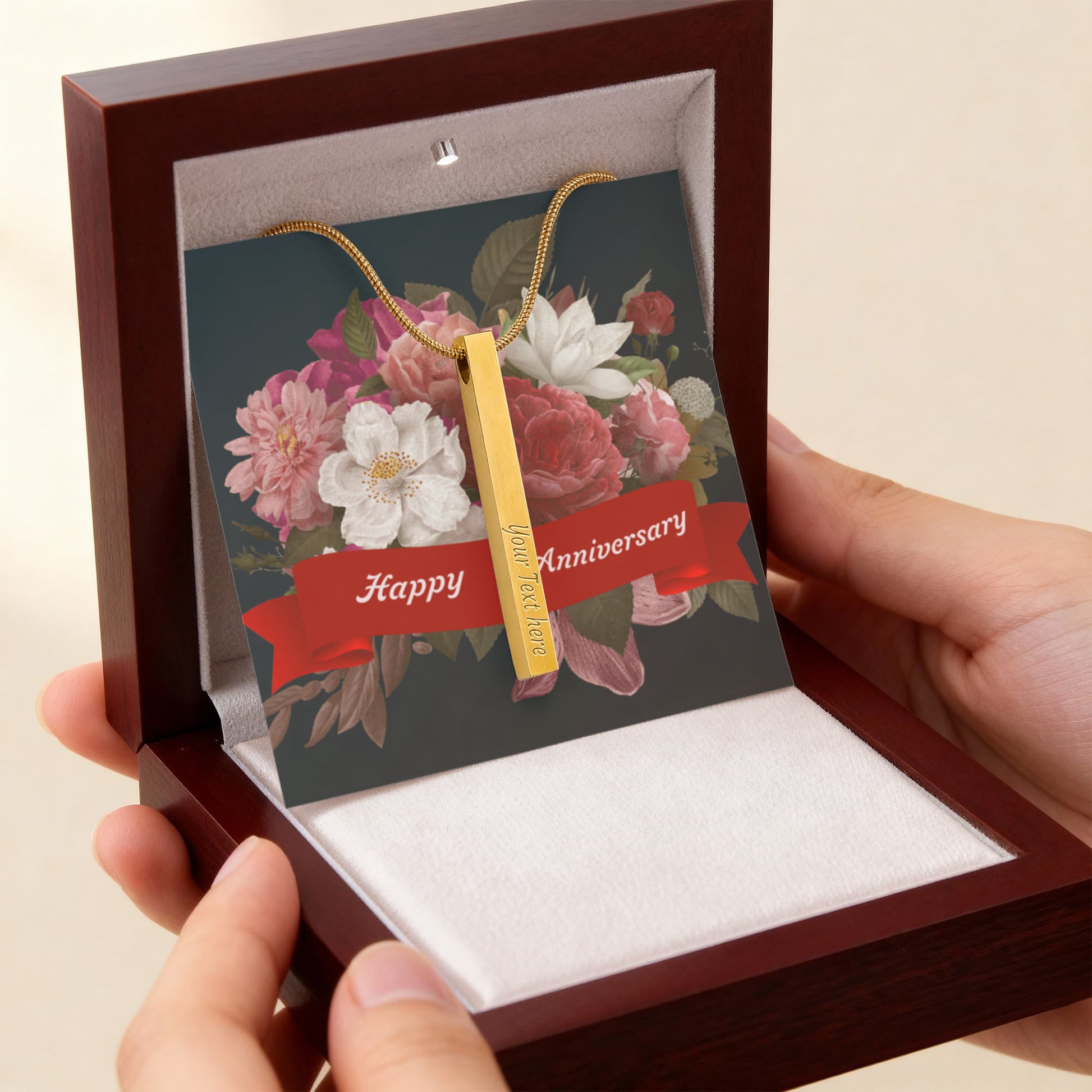 Happy Anniversary – Engraved 4-Sided Stick Necklace | Personalized Romantic Gift by ShineOn Fulfillment