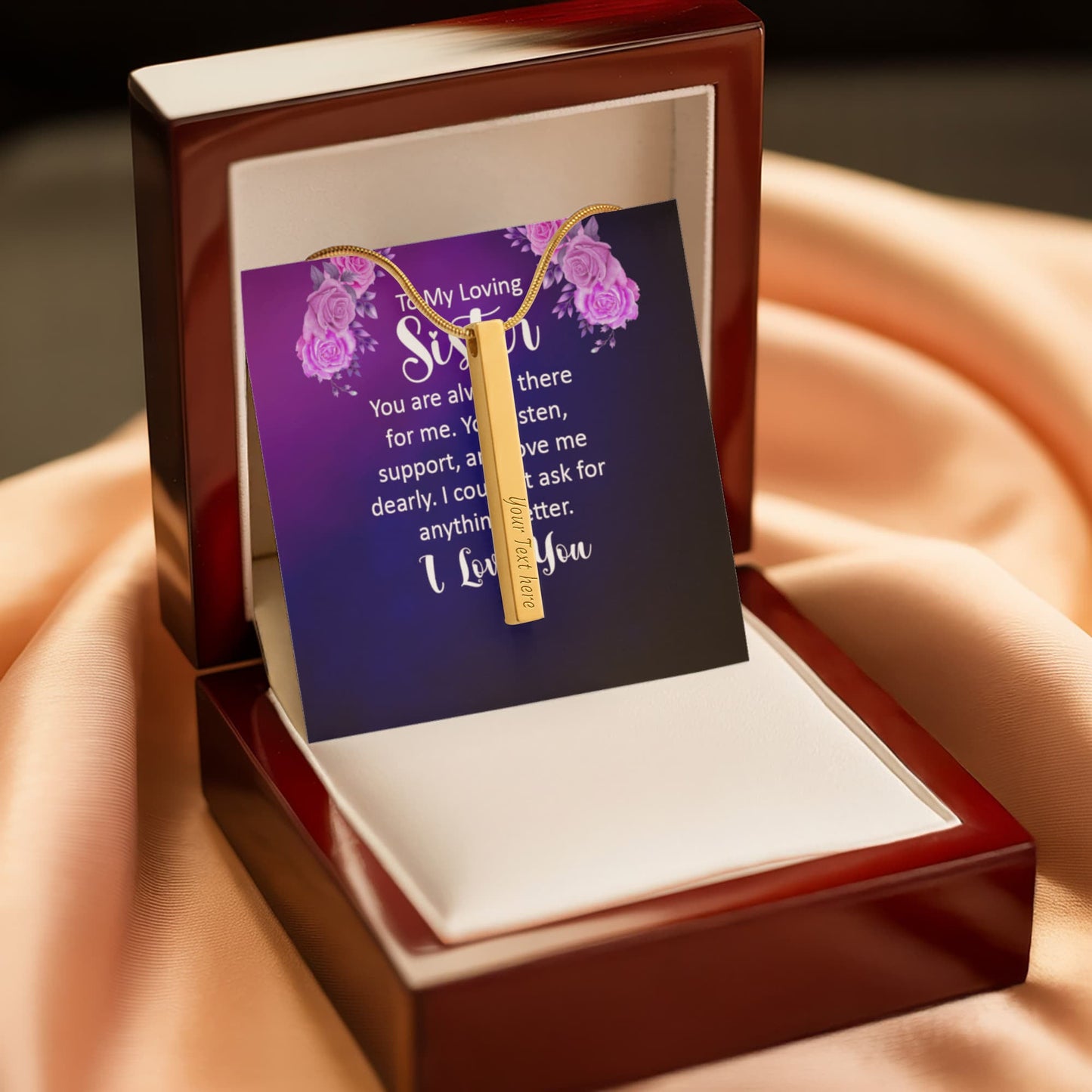 To My Sister 4-Sided Engraved Stick Necklace ShineOn Fulfillment