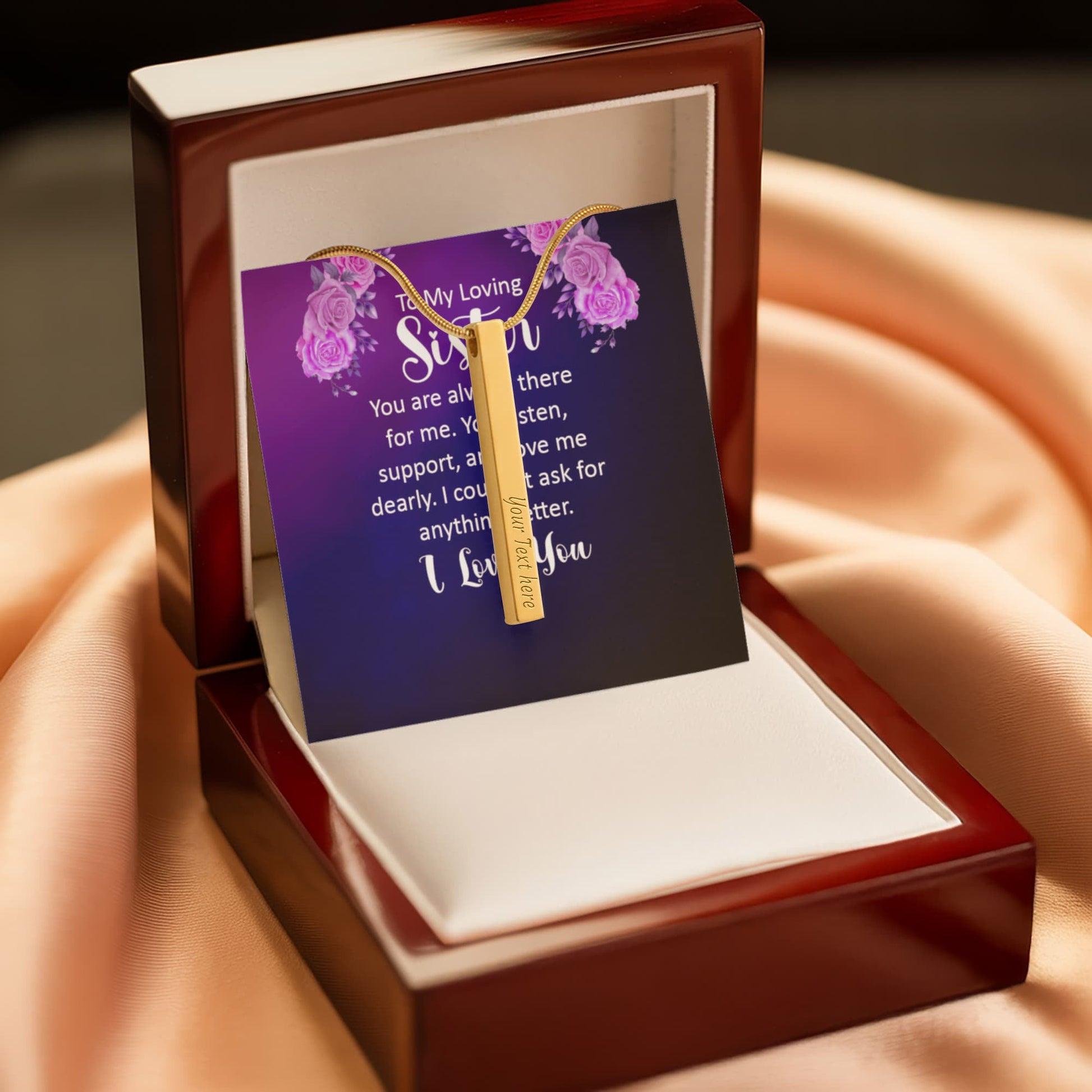 To My Sister 4-Sided Engraved Stick Necklace ShineOn Fulfillment