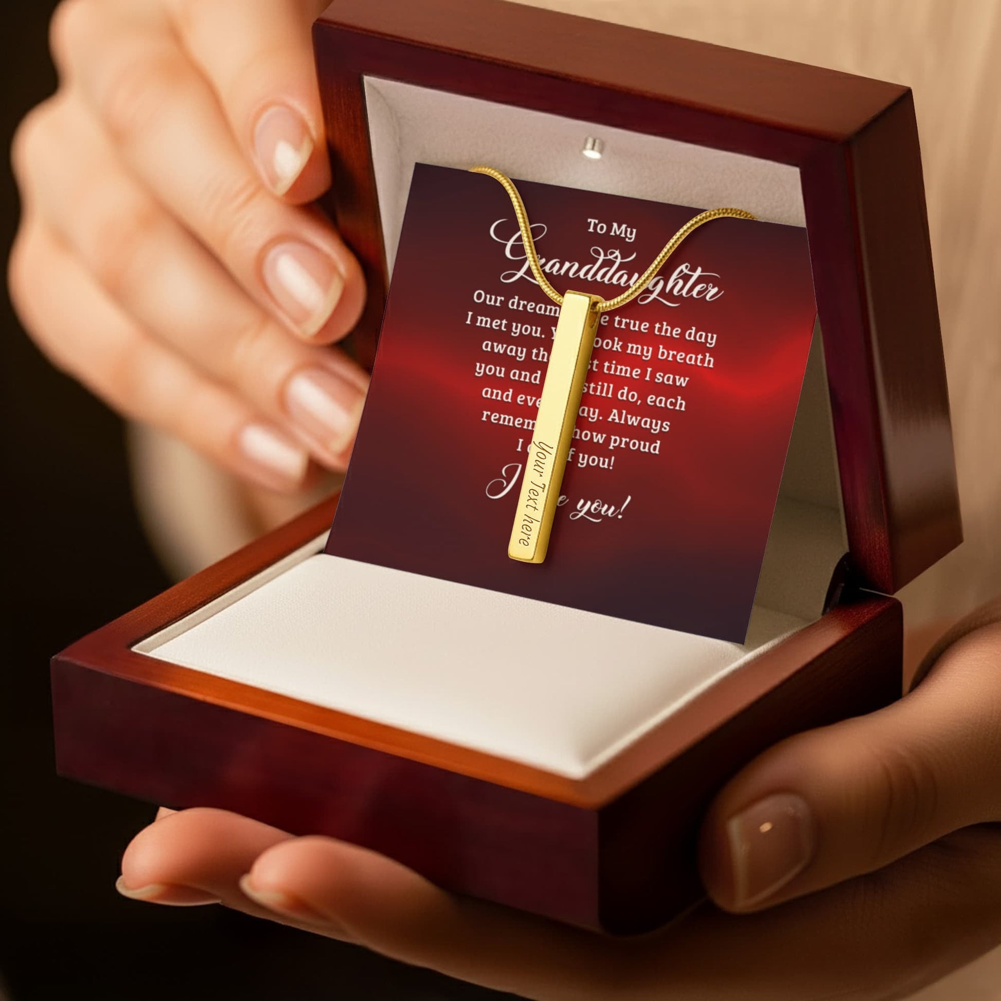 To My Granddaughter Engraved Stick Necklace ShineOn Fulfillment