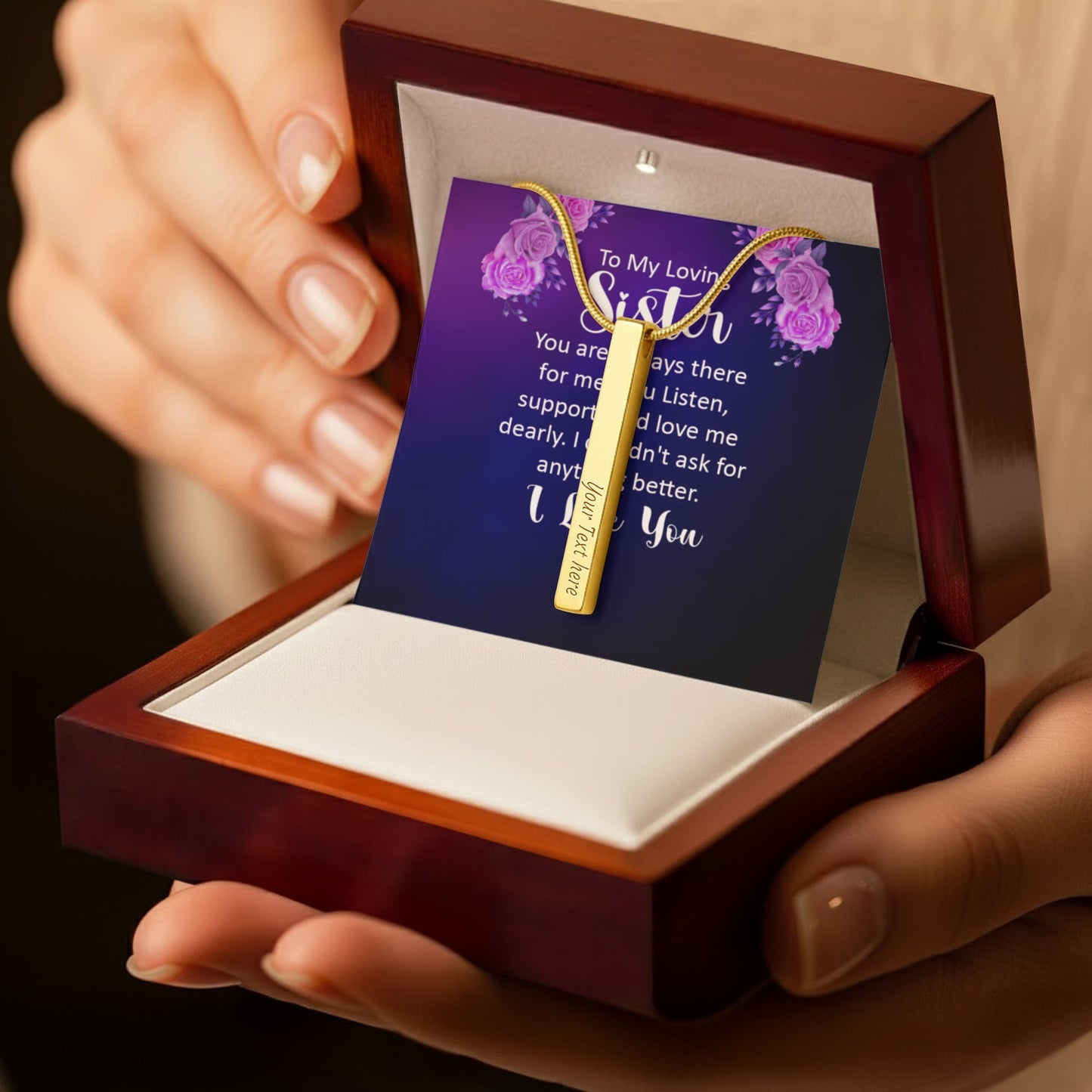 To My Sister 4-Sided Engraved Stick Necklace ShineOn Fulfillment