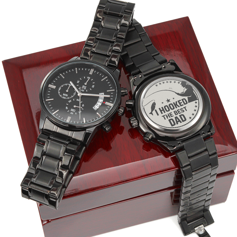 Black Chronograph Watch with Engraving I hooked the best Dad