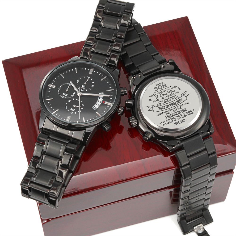 Black Chronograph Watch with Engraving To my Son, love Dad ShineOn Fulfillment