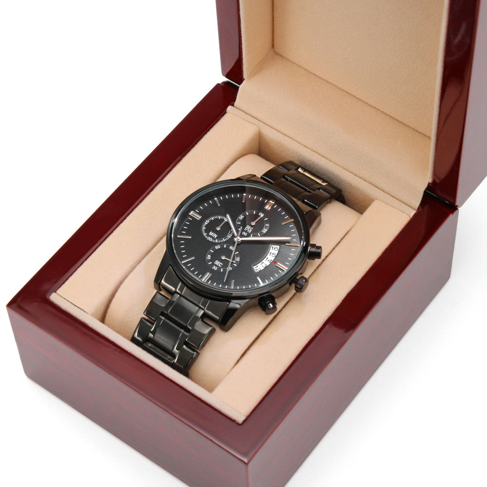 Black Chronograph Watch with Engraving Time flies, memories stay by ShineOn Fulfillment