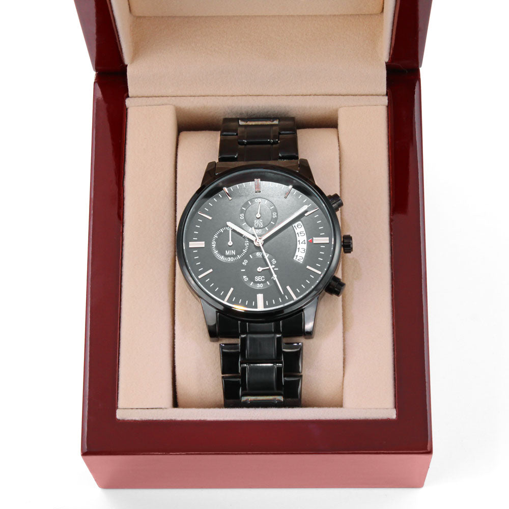 Black Chronograph Watch with Engraving Time flies, memories stay by ShineOn Fulfillment