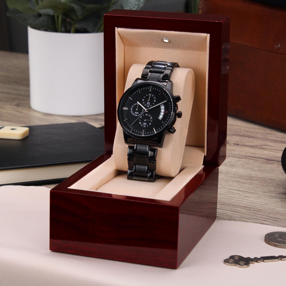 Black Chronograph Watch with Engraving Every second with you matters, personalized