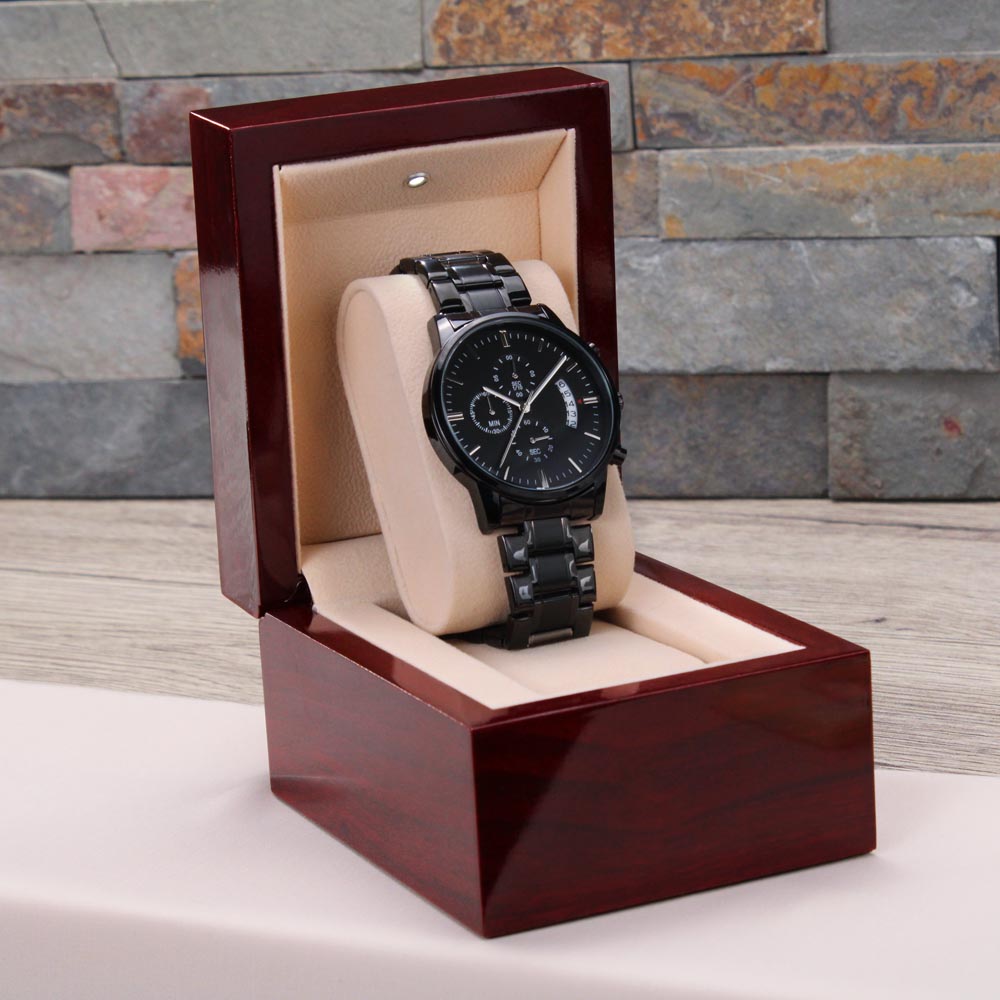 Black Chronograph Watch with Engraving Every second with you matters, personalized