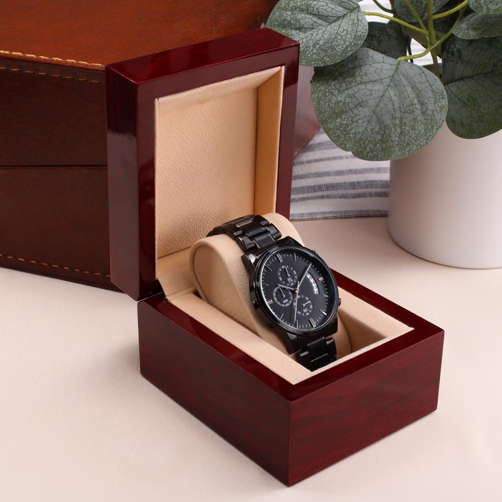 Black Chronograph Watch with Engraving Every second with you matters, personalized