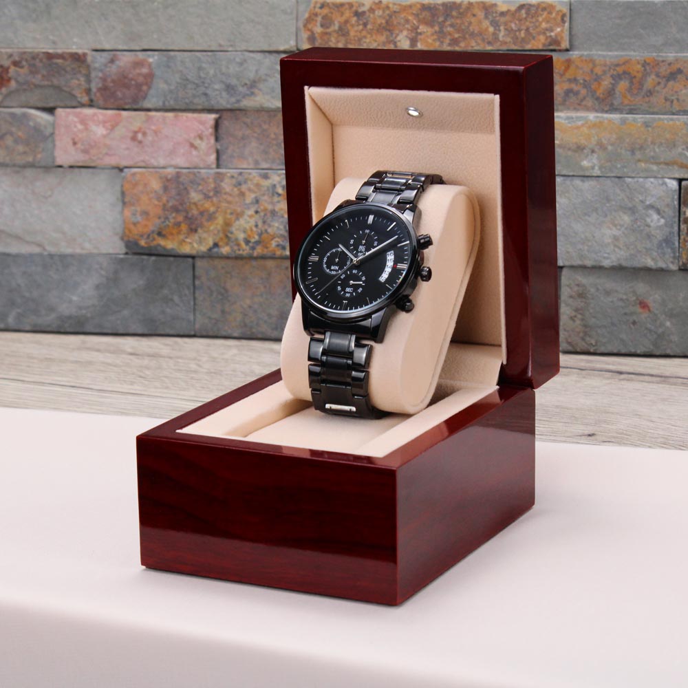 Black Chronograph Watch with Engraving Every second with you matters, personalized