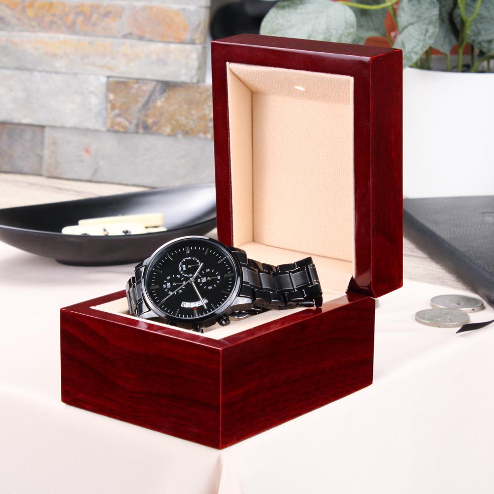 Black Chronograph Watch with Engraving Time flies, memories stay by ShineOn Fulfillment