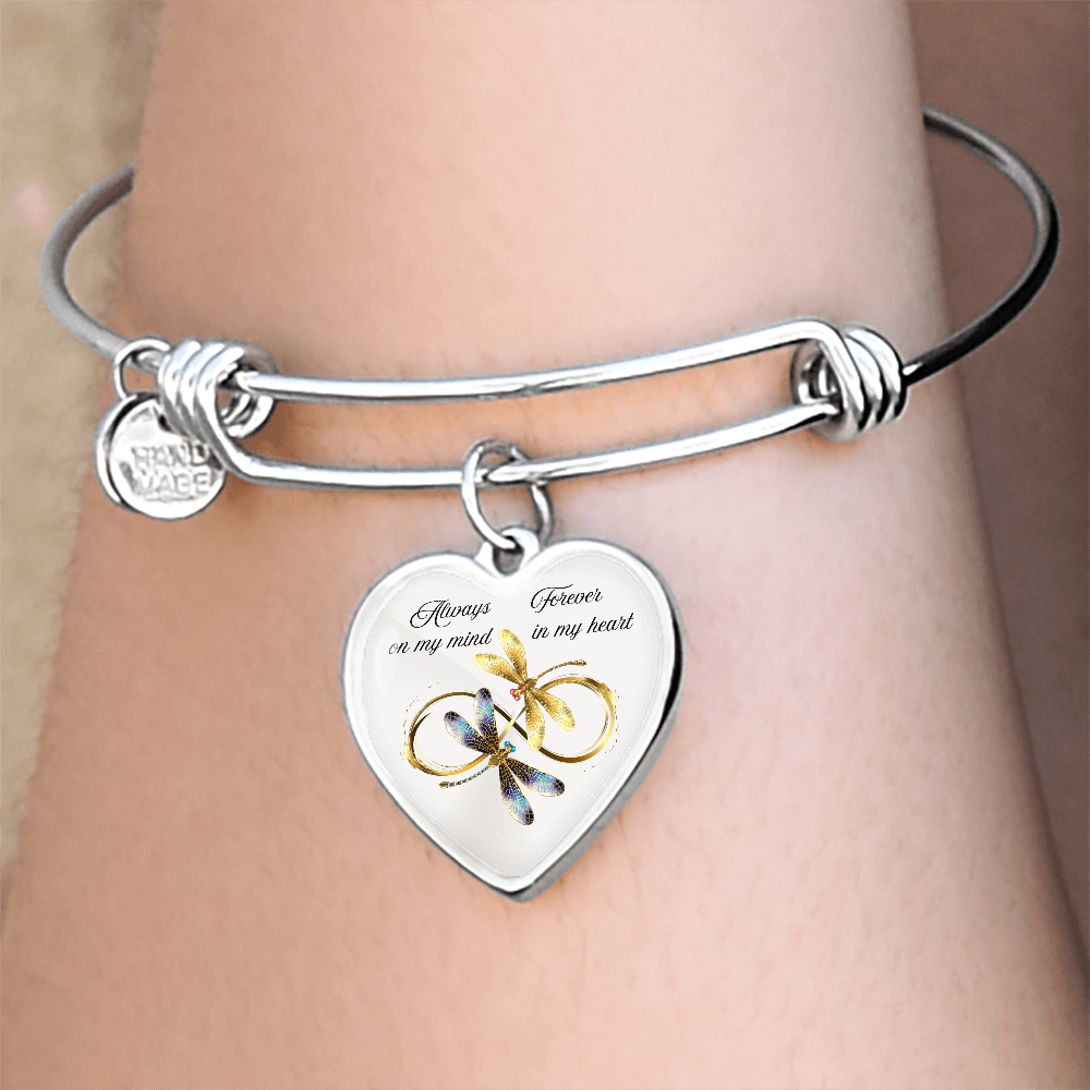 Luxury memorial Heart Bangle forever and always Dragonfly design
