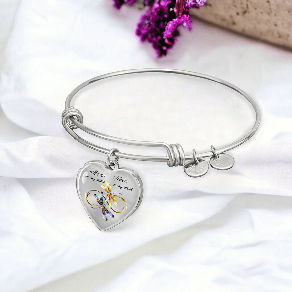 Luxury memorial Heart Bangle forever and always Dragonfly design