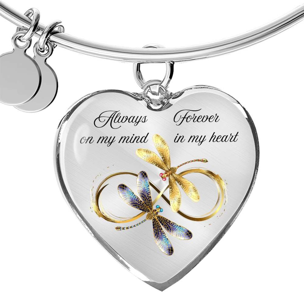 Luxury memorial Heart Bangle forever and always Dragonfly design