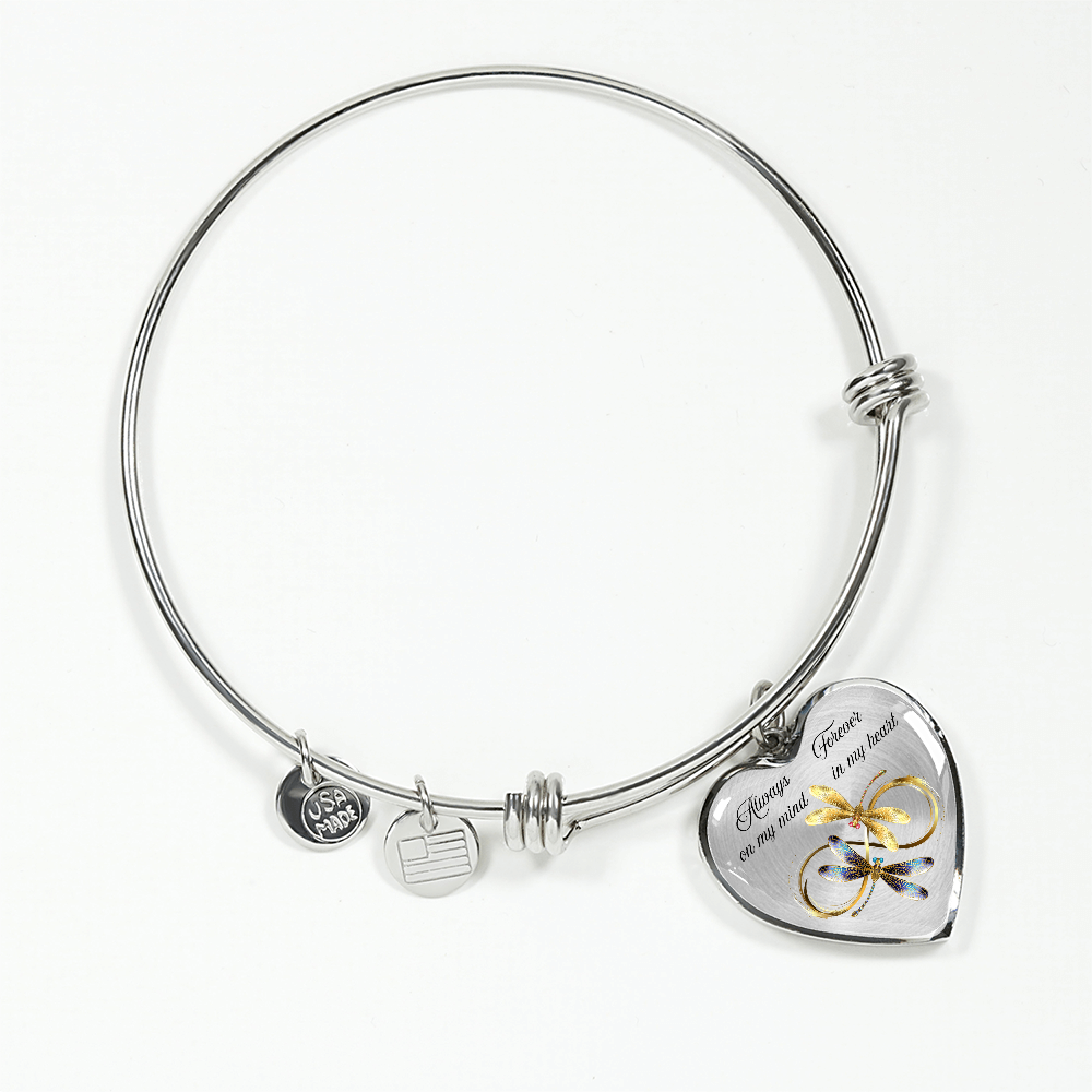 Luxury memorial Heart Bangle forever and always Dragonfly design