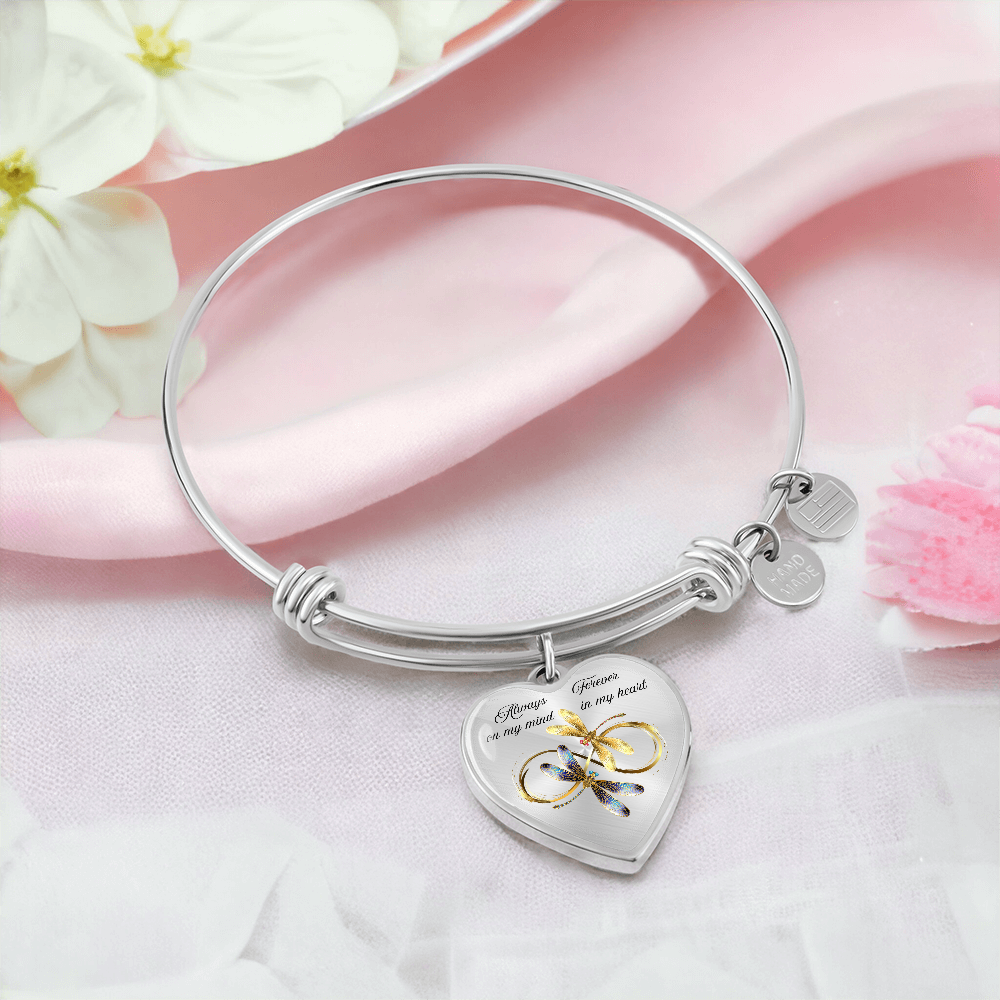 Luxury memorial Heart Bangle forever and always Dragonfly design