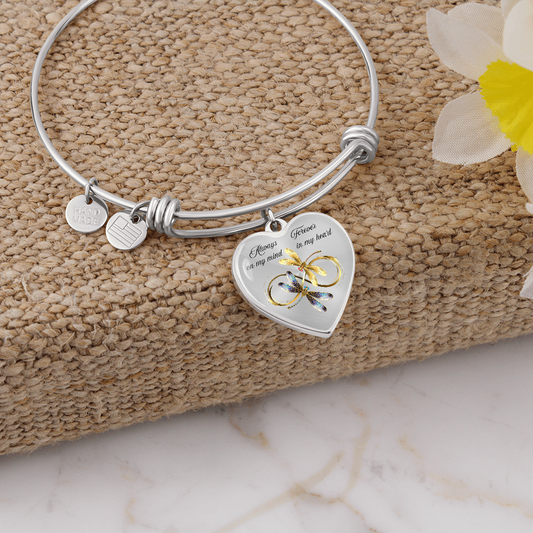 Luxury memorial Heart Bangle forever and always Dragonfly design