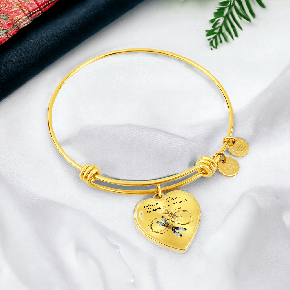 Luxury memorial Heart Bangle forever and always Dragonfly design