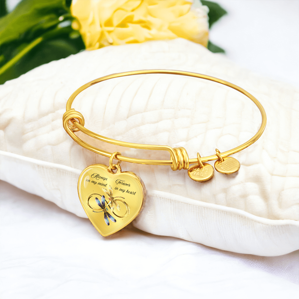 Luxury memorial Heart Bangle forever and always Dragonfly design