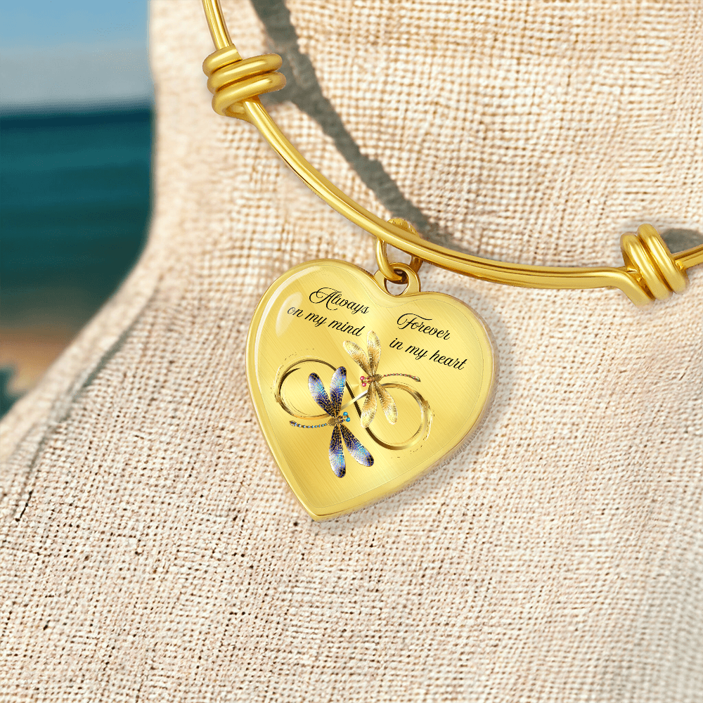 Luxury memorial Heart Bangle forever and always Dragonfly design