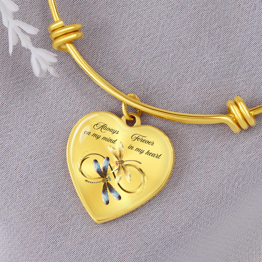 Luxury memorial Heart Bangle forever and always Dragonfly design
