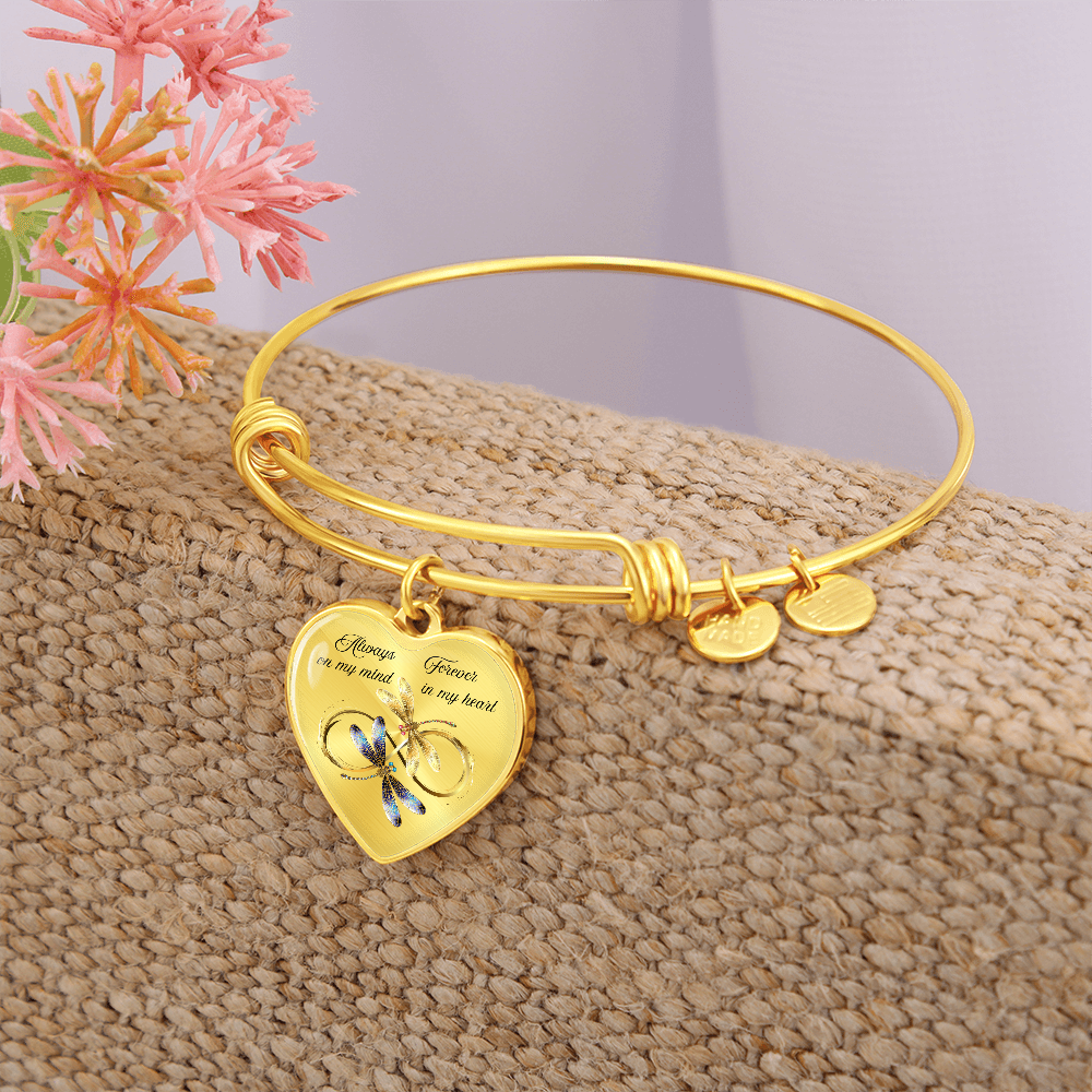 Luxury memorial Heart Bangle forever and always Dragonfly design