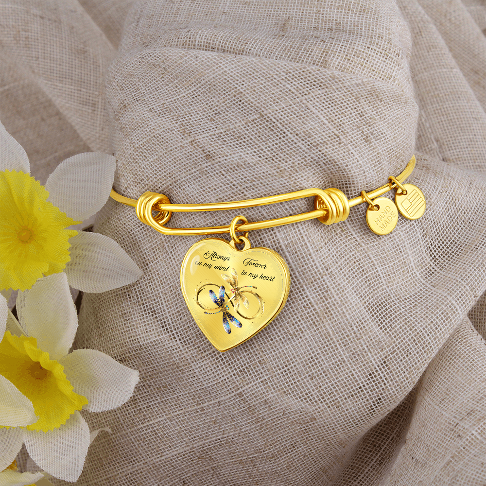Luxury memorial Heart Bangle forever and always Dragonfly design