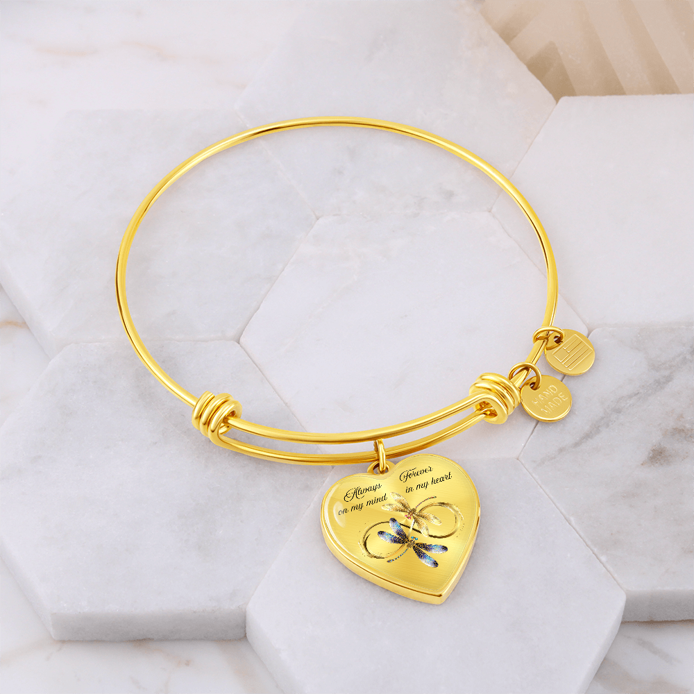 Luxury memorial Heart Bangle forever and always Dragonfly design