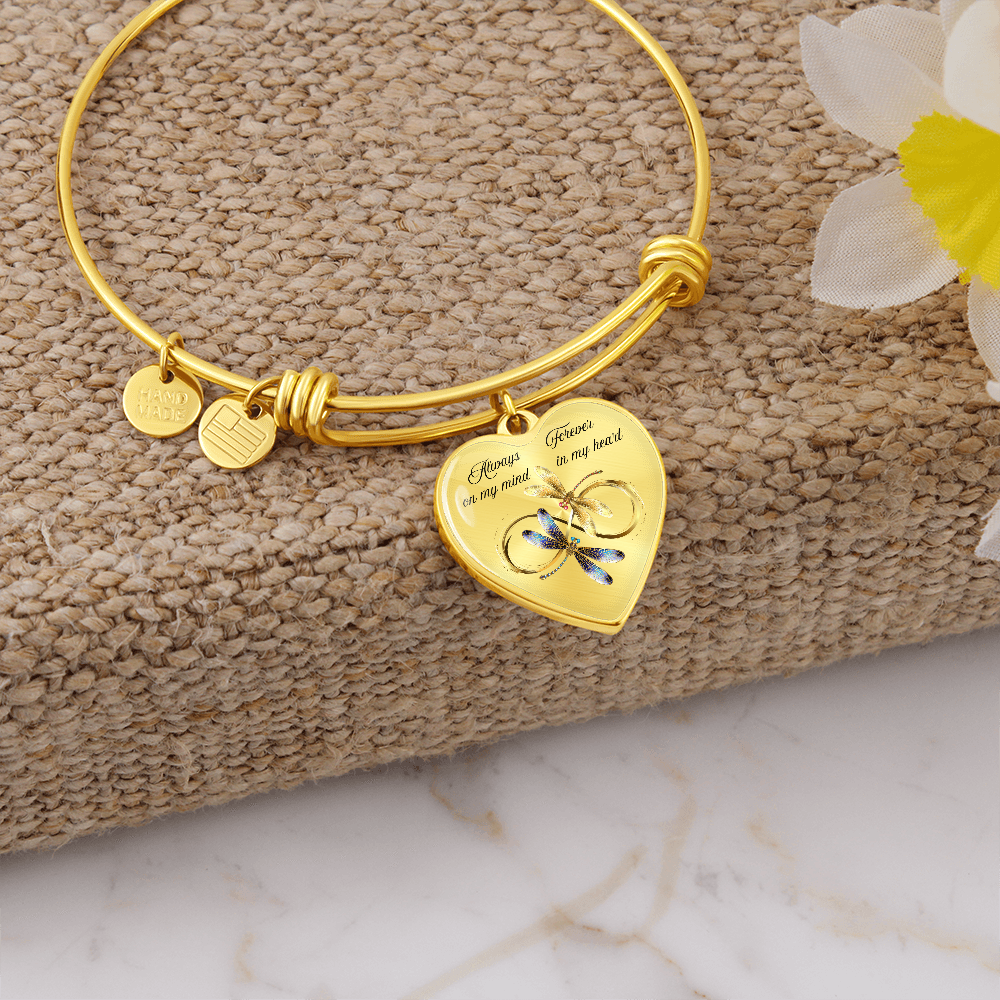 Luxury memorial Heart Bangle forever and always Dragonfly design