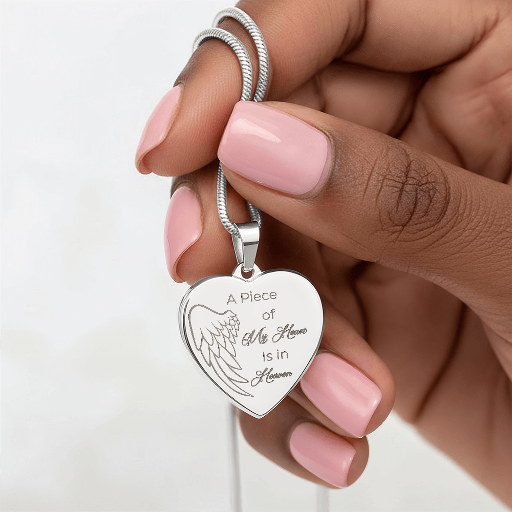 Personalized Engraved Heart Necklace A piece of my Heart is in Heaven
